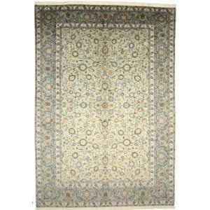  99 x 142 Green Persian Hand Knotted Wool Kashan Rug 