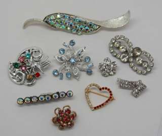 32 PC LOT VINTAGE RHINESTONE COSTUME JEWELRY SOME STERLING + WEISS 