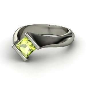  Slant Ring, Princess Peridot 14K White Gold Ring: Jewelry