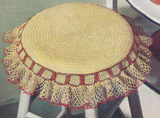 Vintage Crochet PATTERN Chair Stool Seat Slip Cover  