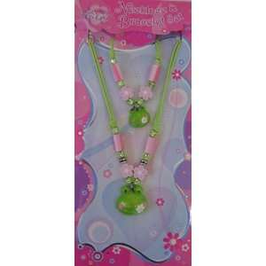  Pink Eyelash Childrens Jewelry Frog Necklace & Matching 
