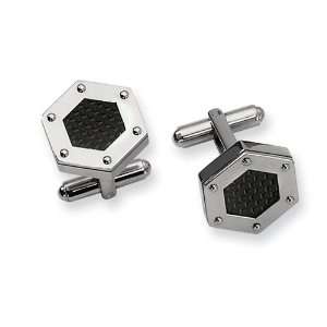   Stainless Steel and Black Carbon Fiber Hexagon Cuff Links Jewelry