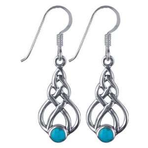   Round Reconstituted Turquoise Celtic Braid French Hook Dangle Earrings