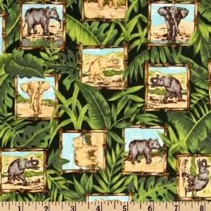  44 Wide Elephants Collage Black Fabric By The Yard Arts 