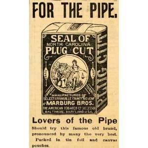  1895 Ad Plug Cut Smoking Tobacco Pipe Marburg Brothers 