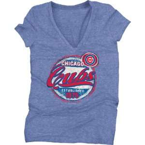  Chicago Cubs Royal Womens Deep V Neck Tri Blend T Shirt 