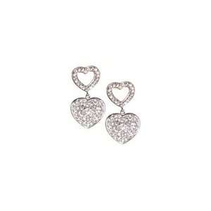   Plated Diamond CZ Open Heart and Hanging Pave Heart Earrings Jewelry