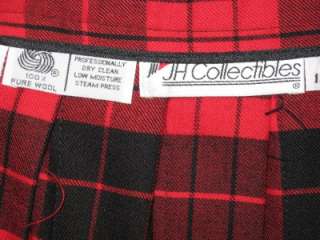   JH COLLECTIBLES RED BLACK CHECK PLAID WOOL PLEATED SKIRT USA 12  