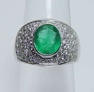 Vintage 1.7ct Emerald Pave Diamond Ring 18K White Gold Estate Jewelry 