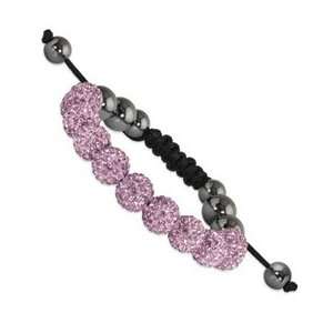  10mm Light Pink Crystal & Hematite Beads Black Cord 