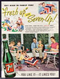 1947 Family on Patio Photo Seven Up 7 Up soda print ad  
