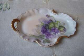 UP FOR AUCTION IS THIS ANTIQUE ESTATE HANDPAINTED DISH VANITY FLOWER 