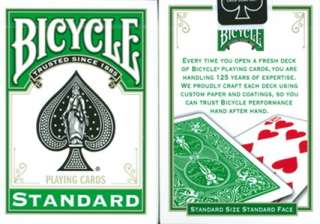 Bicycle Playing Cards, Green Back, Poker Size,  