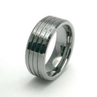 8MM MENS TUNGSTEN RING WEDDING BAND 3 GROOVE 9 10 11 12  