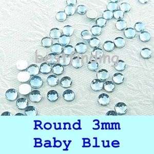 Flat Back Gems Round 3mm Nail Art Rhinestones Pick Quantity Baby Blue 