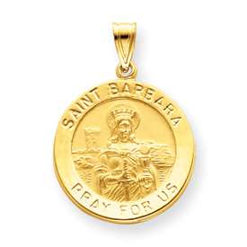 14K Gold Detailed Round Saint St Barbara Medal Charm  