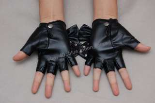 Lady Gaga Rivets Big Bow knot Motorcycle Punk Fingerless Gloves Womens 