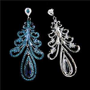 Leaf Teardrop chandelier Earring Blue Swarovski Crystal  