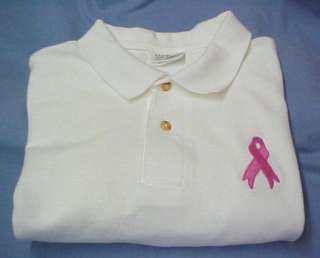 Breast Cancer Pink Ribbon White Polo Shirt 2XL NWT  