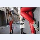 Women Red Leather Like Tight Leggings Pants Sexy Soft Stretch AU Size 