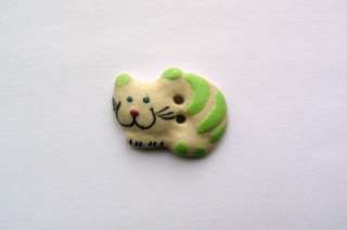 Vintage 6 x Cream & Light Green Ceramic Cat Buttons  