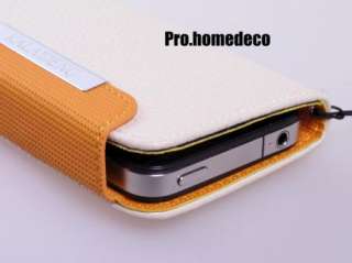 White Holster Clip Pouch Flip leather case wallet for iPhone 4 4S 