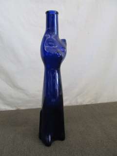 Cobalt Blue Cat and Dog Clear Glass Wine Bottle Vase  
