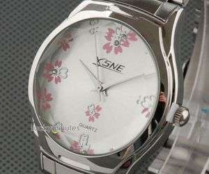 W295 Lady Elegant White Face Flowers Quartz Wrist Watch  