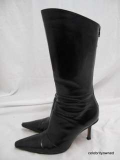 Jimmy Choo Black Leather Pointed Toe Heel Boots 37.5  