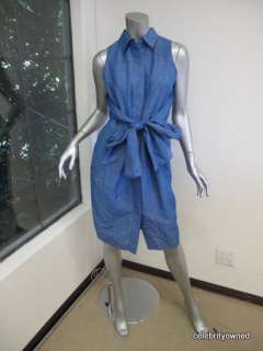 Max Mara Blue Sleeveless Hidden Button Waist Tie Dress 6  