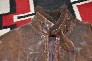 Polo Ralph Lauren DISTRESSED LEATHER & FUR Bomber Jacket L  