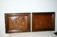 pair finest carved wooden figural wall panels  