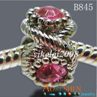 Pink Rhinestone European Bead Charm Fit Bracelet B845  