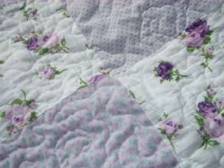   VALENTINE ROSE VERMICELLI QUILTED LILAC VINTAGE THROW QUILT WOW  