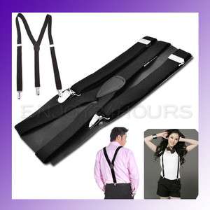 Clip on Adjustable Unisex Y back Suspender Braces Black  