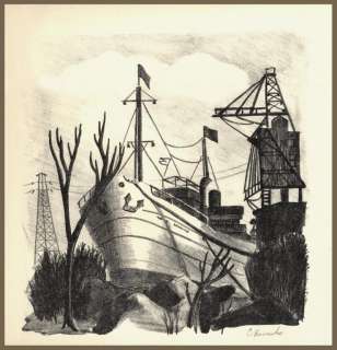   WPA era Horrocks Ship Port Seaside Rhode Island Listed Artist  