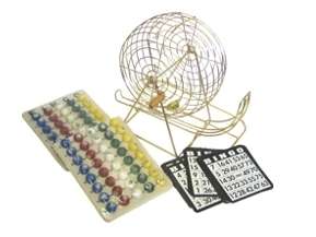 Bingo cage brass coated set includes masterboard plasti  