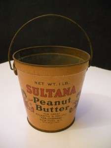 Vintage Sultana Peanut Butter Pail 1lb Tin Can Advertisment Circa 1940 