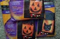 Lot 3,Felt Applique Kits,Halloween Trick or Treat Bags  