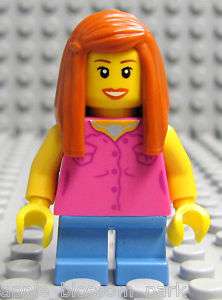 NEW Lego FEMALE MINIFIG GIRL w/Orange Hair & Pink Torso  