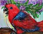 Female ECLECTUS PARROT Chick GICLEE Painting Red Blue B