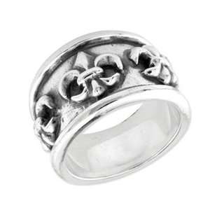  Sterling Silver Antiqued Fleur de Lis Ring Jewelry