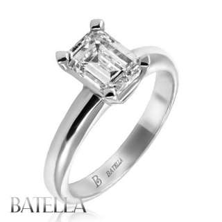   VS2 Natural Emerald Diamond Solitaire Engagement Ring 14k White Gold