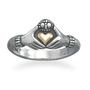    Sterling Silver Claddagh Ring with 14 Karat Gold Heart: Jewelry