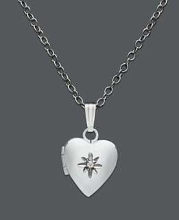 Childrens Sterling Silver Necklace, Diamond Accent Heart Locket 