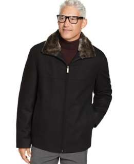 Nautica Jacket, Melton Zip Front Coat with Faux Shearling Collar 