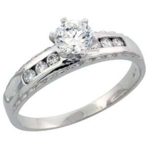 925 Sterling Silver Solitaire CZ Engagement Ring, 3/16 in. (5mm) wide 