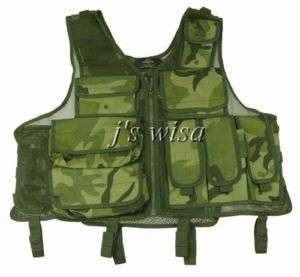 WOODLAND CAMO TACTICAL VEST FOR AIRSOFT PAINTBALL HUNTING SHIP FROM 