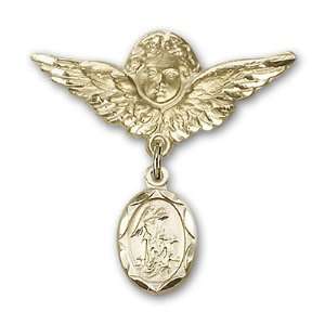   Badge with Guardian Angel Charm and Angel w/Wings Badge Pin Jewelry