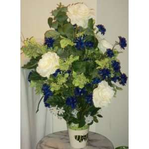   White Rose & Green Hydrangea Silk Floral Arrangement